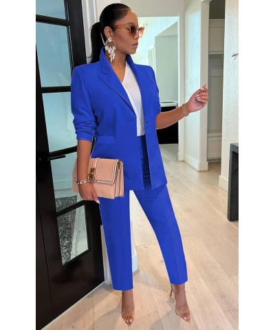 Womens Two Piece Business Casual Outfits Long Sleeve Blazer Work Pants Set Professional Office Suit 39-royal Blue $30.72 Suits