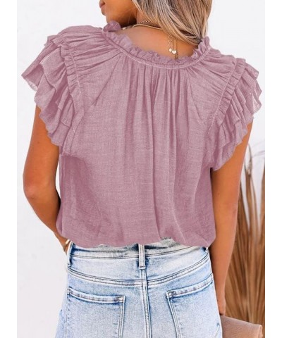 Women's Casual V Neck Tops Drawstring Short Sleeve T Shirt Blouses A Purple $11.99 Blouses