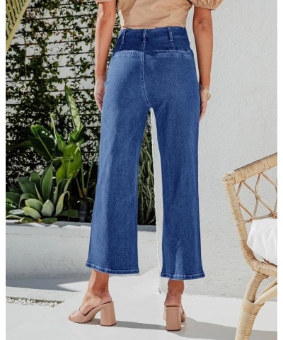 Women's High Waisted Wide Leg Jeans Regular Fit Capri Button Up Denim Pants Blue $25.91 Jeans