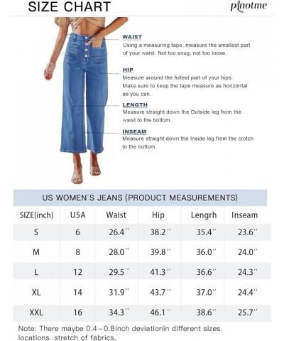 Women's High Waisted Wide Leg Jeans Regular Fit Capri Button Up Denim Pants Blue $25.91 Jeans