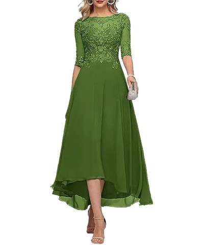 Lace Appliques Mother of The Bride Dresses for Wedding 3/4 Sleeves A line Tea Length Chiffon Formal Wedding Party Gowns Olive...