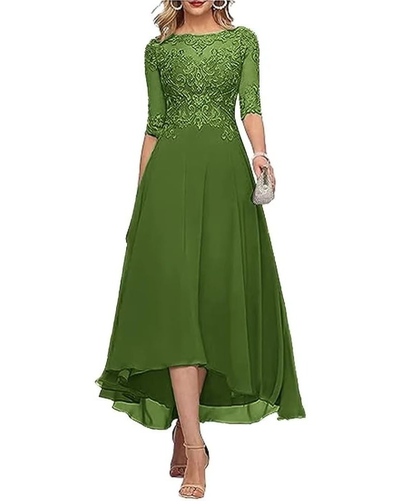 Lace Appliques Mother of The Bride Dresses for Wedding 3/4 Sleeves A line Tea Length Chiffon Formal Wedding Party Gowns Olive...