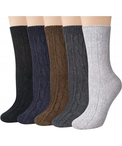 5 Pairs Womens Wool Socks Thick Knit Vintage Winter Warm Cozy Crew Socks Gifts Z-twist Style $10.61 Activewear