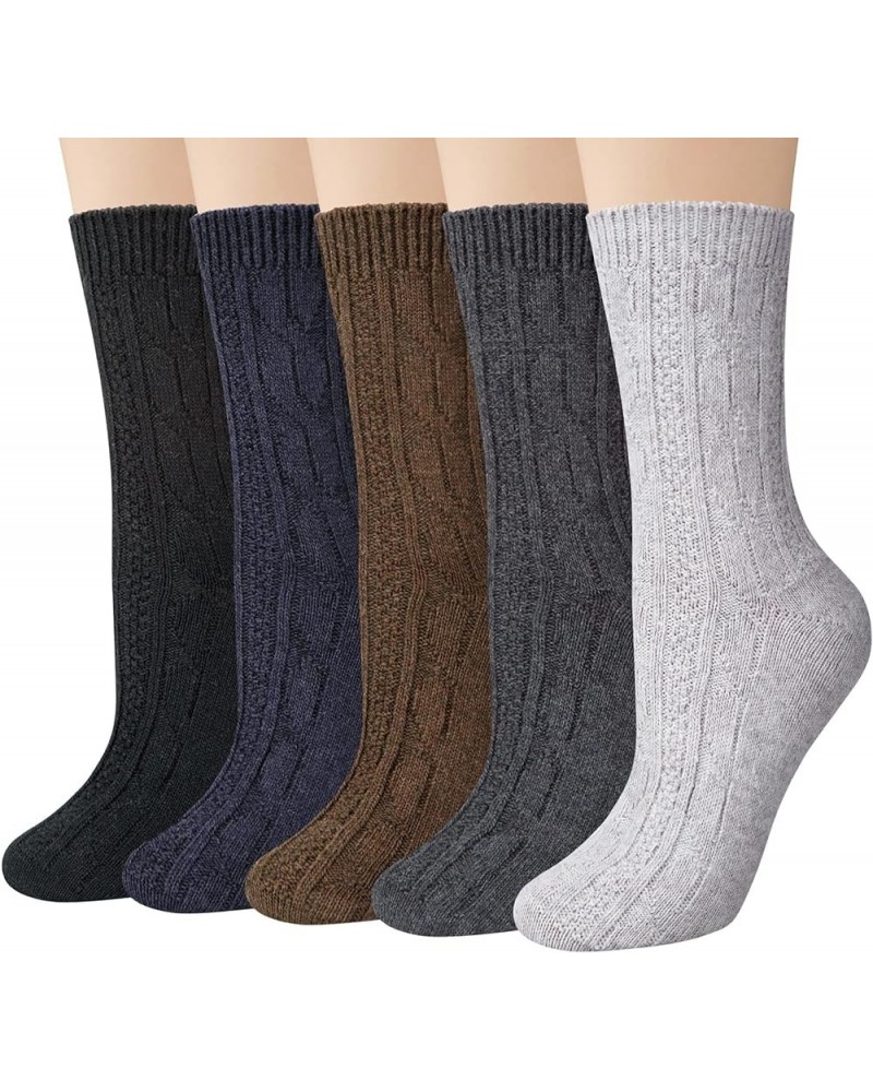 5 Pairs Womens Wool Socks Thick Knit Vintage Winter Warm Cozy Crew Socks Gifts Z-twist Style $10.61 Activewear