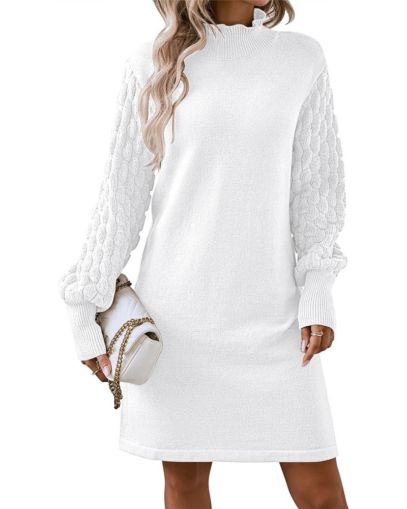 Women's 2023 Fall Long Sleeve Mock Neck Sweater Dress Casual Loose Ribbed Knit Mini Short Pullover Dresses White $22.50 Sweaters