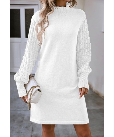 Women's 2023 Fall Long Sleeve Mock Neck Sweater Dress Casual Loose Ribbed Knit Mini Short Pullover Dresses White $22.50 Sweaters