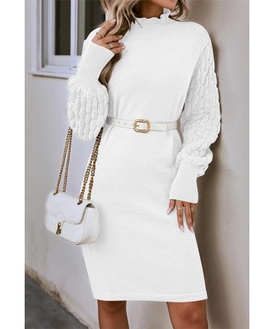 Women's 2023 Fall Long Sleeve Mock Neck Sweater Dress Casual Loose Ribbed Knit Mini Short Pullover Dresses White $22.50 Sweaters