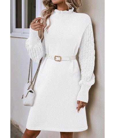 Women's 2023 Fall Long Sleeve Mock Neck Sweater Dress Casual Loose Ribbed Knit Mini Short Pullover Dresses White $22.50 Sweaters