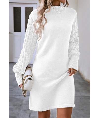 Women's 2023 Fall Long Sleeve Mock Neck Sweater Dress Casual Loose Ribbed Knit Mini Short Pullover Dresses White $22.50 Sweaters