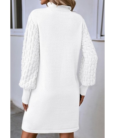 Women's 2023 Fall Long Sleeve Mock Neck Sweater Dress Casual Loose Ribbed Knit Mini Short Pullover Dresses White $22.50 Sweaters