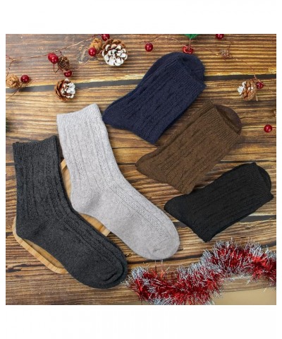 5 Pairs Womens Wool Socks Thick Knit Vintage Winter Warm Cozy Crew Socks Gifts Z-twist Style $10.61 Activewear