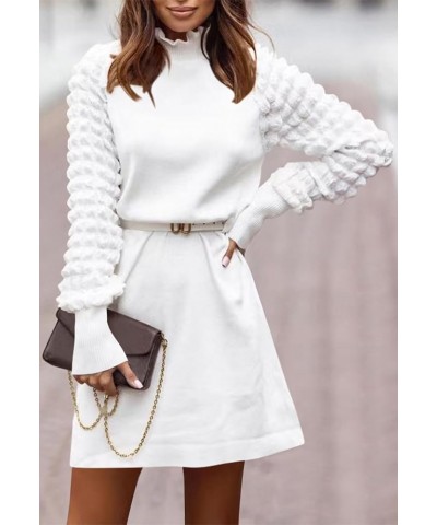 Women's 2023 Fall Long Sleeve Mock Neck Sweater Dress Casual Loose Ribbed Knit Mini Short Pullover Dresses White $22.50 Sweaters