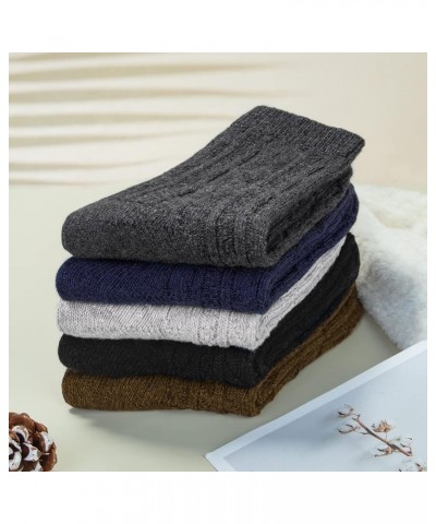 5 Pairs Womens Wool Socks Thick Knit Vintage Winter Warm Cozy Crew Socks Gifts Z-twist Style $10.61 Activewear