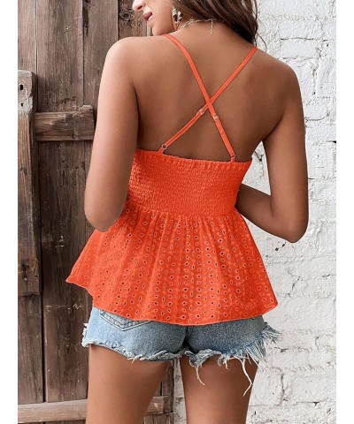 Women's Lace Trim Ruffle Hem Peplum Cami Tops Eyelet Embroidery Summer Camisole Plain Burnt Orange $14.03 Tanks