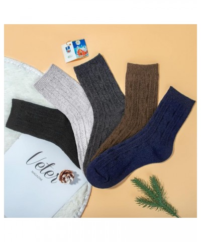 5 Pairs Womens Wool Socks Thick Knit Vintage Winter Warm Cozy Crew Socks Gifts Z-twist Style $10.61 Activewear