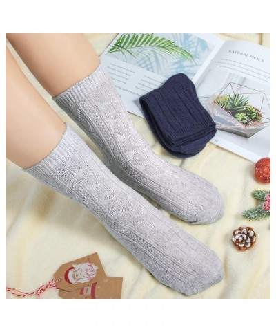 5 Pairs Womens Wool Socks Thick Knit Vintage Winter Warm Cozy Crew Socks Gifts Z-twist Style $10.61 Activewear