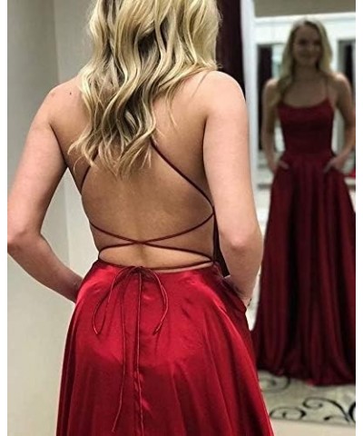 Women's Halter Prom Dresses Long Side Spilt Backless Satin Formal Evening Gowns with Pockets Purple $25.30 Dresses