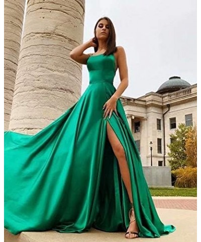 Women's Halter Prom Dresses Long Side Spilt Backless Satin Formal Evening Gowns with Pockets Purple $25.30 Dresses