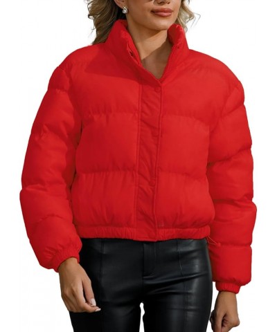 Women's Winter Warm Puffer Jacket Casual Stand Collar Down Coats Quilted Padded Outwear Red $31.89 Jackets