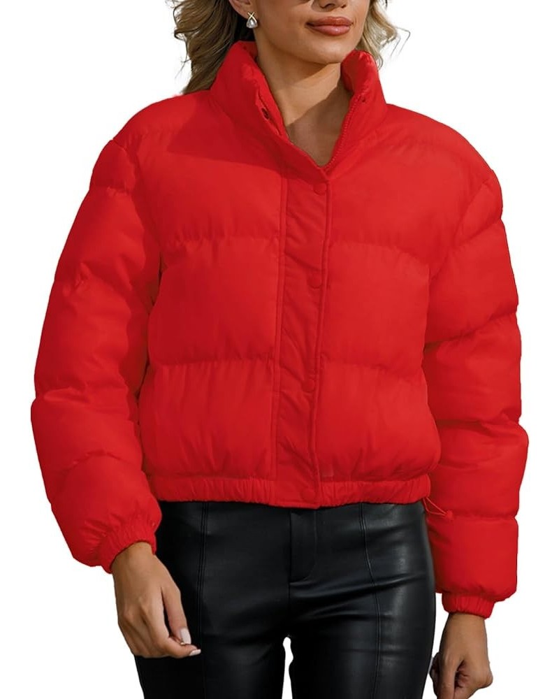 Women's Winter Warm Puffer Jacket Casual Stand Collar Down Coats Quilted Padded Outwear Red $31.89 Jackets