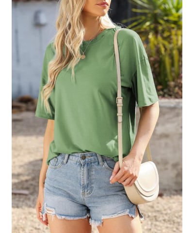 Womens Fashion Summer Tops 2024 Crewneck Short Sleeve Oversized Tshirts Solid Color Tee Shirts Green $10.81 Tops