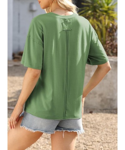 Womens Fashion Summer Tops 2024 Crewneck Short Sleeve Oversized Tshirts Solid Color Tee Shirts Green $10.81 Tops