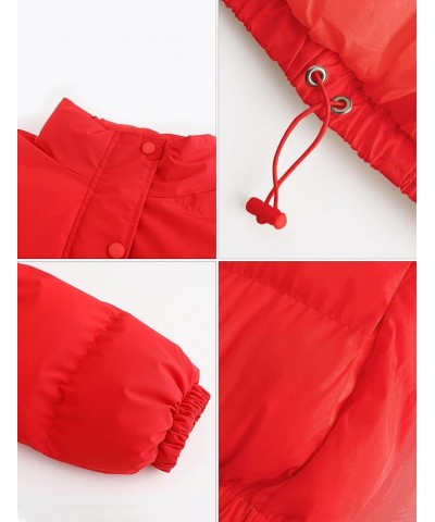 Women's Winter Warm Puffer Jacket Casual Stand Collar Down Coats Quilted Padded Outwear Red $31.89 Jackets