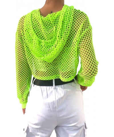 Women's Mesh Fishnet Patchwork Crop Top Hoodie Sexy Long Sleeve Pullover Shirts Green $9.17 Hoodies & Sweatshirts