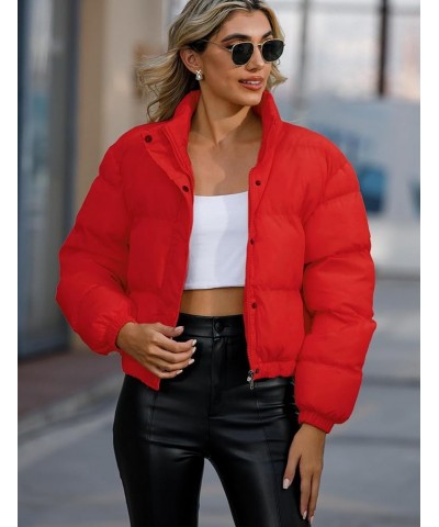 Women's Winter Warm Puffer Jacket Casual Stand Collar Down Coats Quilted Padded Outwear Red $31.89 Jackets