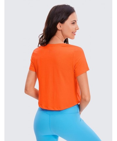 Women's Workout Crop Tops Pima Cotton Short Sleeve V-Neck Shirts Casual Basic Cropped Tee Tops Coral $11.88 T-Shirts