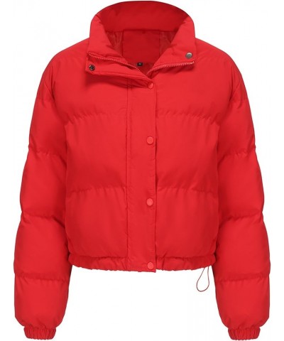 Women's Winter Warm Puffer Jacket Casual Stand Collar Down Coats Quilted Padded Outwear Red $31.89 Jackets