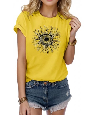 Women's T Shirts Short Sleeve Top Sunflower Graphic Summer Casual Tee Shirt Yellow $10.79 T-Shirts