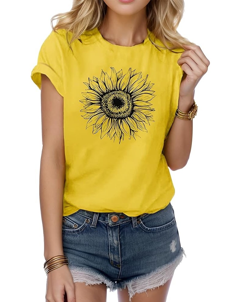 Women's T Shirts Short Sleeve Top Sunflower Graphic Summer Casual Tee Shirt Yellow $10.79 T-Shirts