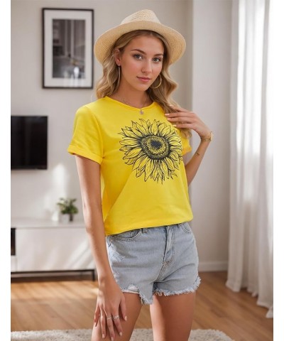 Women's T Shirts Short Sleeve Top Sunflower Graphic Summer Casual Tee Shirt Yellow $10.79 T-Shirts