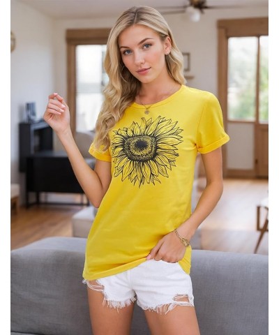 Women's T Shirts Short Sleeve Top Sunflower Graphic Summer Casual Tee Shirt Yellow $10.79 T-Shirts