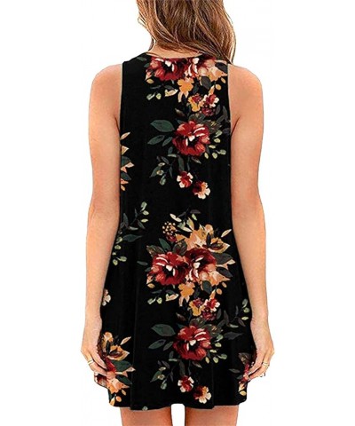 Women Sleeveless Swing Dress Summer Flared Tank Dress Mini Dress with Pockets Black Yellow Flower $14.49 Dresses