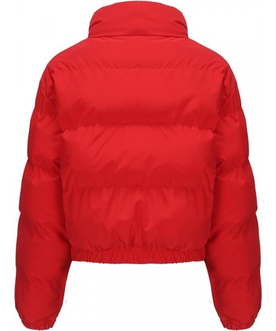 Women's Winter Warm Puffer Jacket Casual Stand Collar Down Coats Quilted Padded Outwear Red $31.89 Jackets