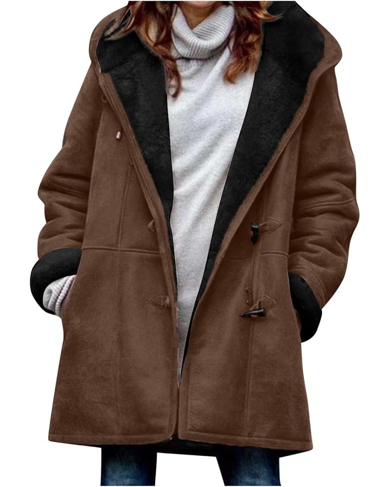 Womens Winter Warm Coats Sherpa Fleece Lined Jacket Plus Size Casual Hooded Thicken Overcoat Outwear with Pockets 08❉coffee $...