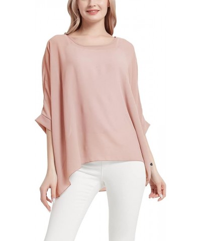 Women's Baggy Solid Sheer Chiffon Caftan Poncho Plus Size Summer Tunic Top Blouse Pink $11.19 Tops