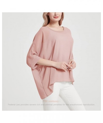 Women's Baggy Solid Sheer Chiffon Caftan Poncho Plus Size Summer Tunic Top Blouse Pink $11.19 Tops