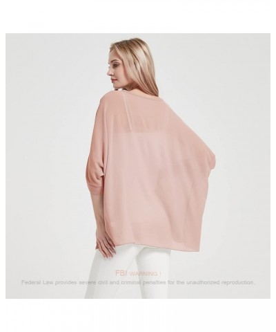 Women's Baggy Solid Sheer Chiffon Caftan Poncho Plus Size Summer Tunic Top Blouse Pink $11.19 Tops