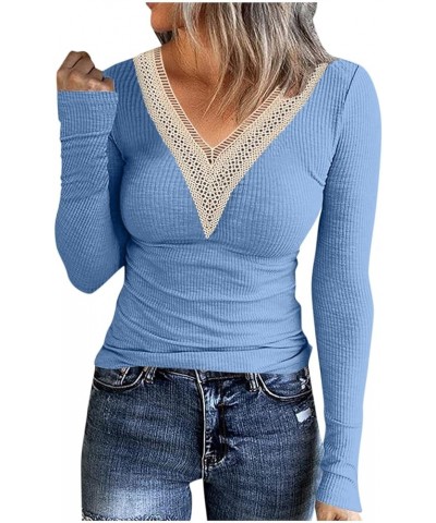 Women's Long Sleeve Henley Tshirts Button Down Slim Fit Casual Basic Tops Blouse Scoop Neck Ribbed Knit Shirts A11-blue $3.75...