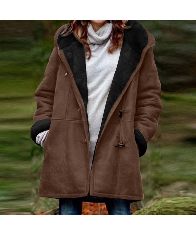 Womens Winter Warm Coats Sherpa Fleece Lined Jacket Plus Size Casual Hooded Thicken Overcoat Outwear with Pockets 08❉coffee $...