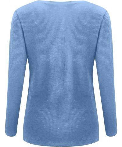 Women's Long Sleeve Henley Tshirts Button Down Slim Fit Casual Basic Tops Blouse Scoop Neck Ribbed Knit Shirts A11-blue $3.75...