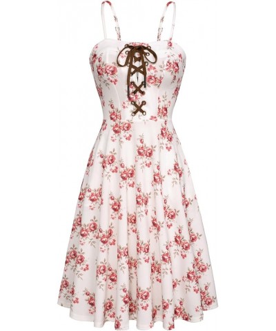 Women's Floral Summer Dress 2024 Vintage Sundress with Pockets Red and Beige $19.68 Dresses