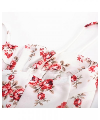 Women's Floral Summer Dress 2024 Vintage Sundress with Pockets Red and Beige $19.68 Dresses