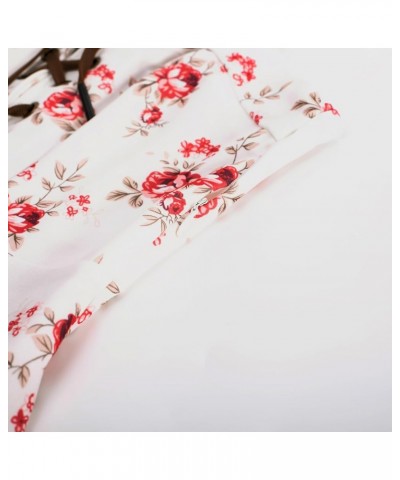 Women's Floral Summer Dress 2024 Vintage Sundress with Pockets Red and Beige $19.68 Dresses