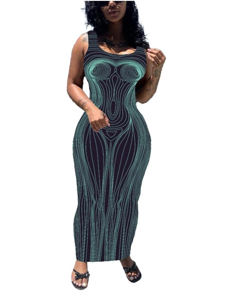 Women's Sexy Bodycon Tank Dress Basic Sleeveless Long Maxi Dresses Party Club Beach Sundresses D-body Line Print $14.74 Dresses