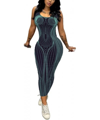 Women's Sexy Bodycon Tank Dress Basic Sleeveless Long Maxi Dresses Party Club Beach Sundresses D-body Line Print $14.74 Dresses