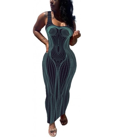 Women's Sexy Bodycon Tank Dress Basic Sleeveless Long Maxi Dresses Party Club Beach Sundresses D-body Line Print $14.74 Dresses